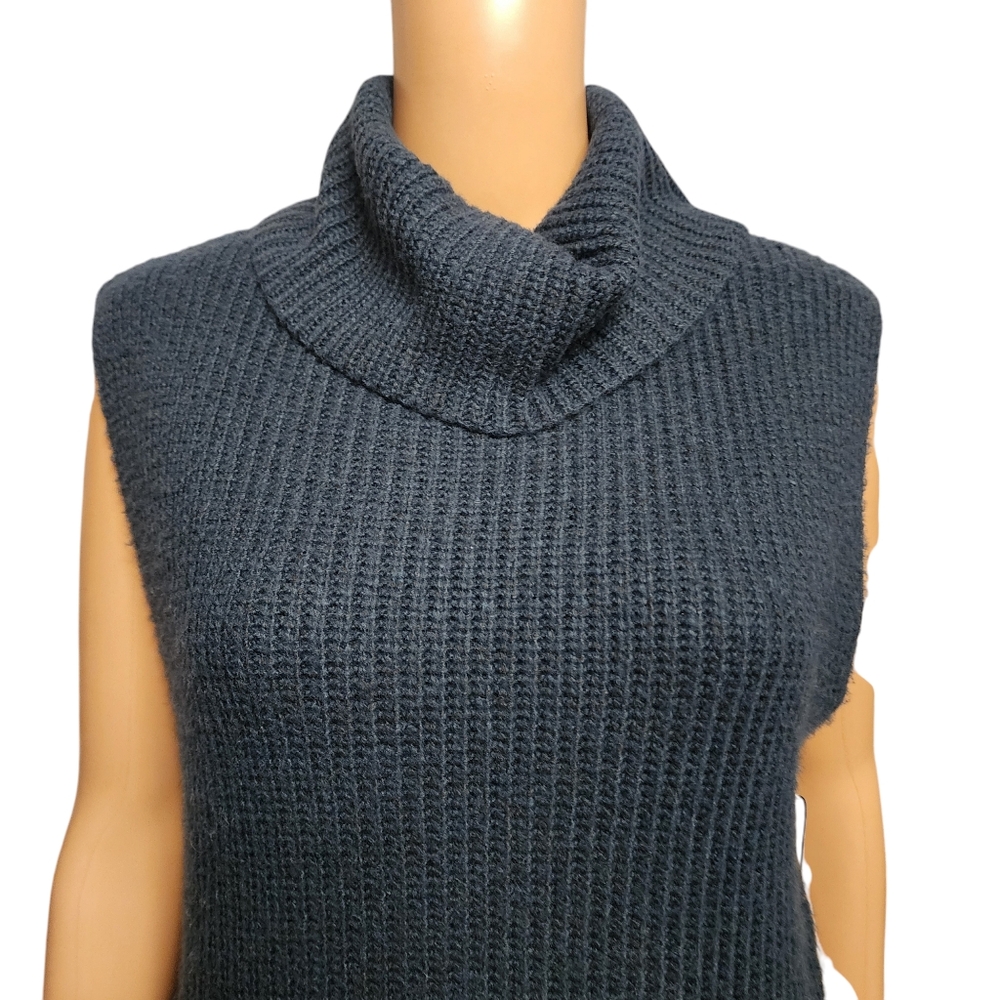Rachel Zoe Oversized Dark Teal Ribbed Sleeveless Turtleneck Sweater S NWT - Picture 2 of 9